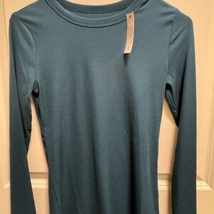 No Boundaries Ribbed Long Sleeve Tee in Teal Blue